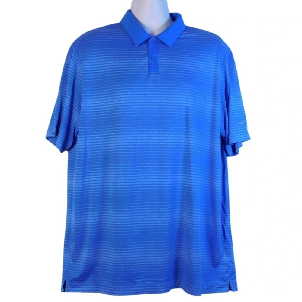 Nike Golf Tour Performance Dry Fit Polo  Blue Stripe Sports Active Size XXL C165